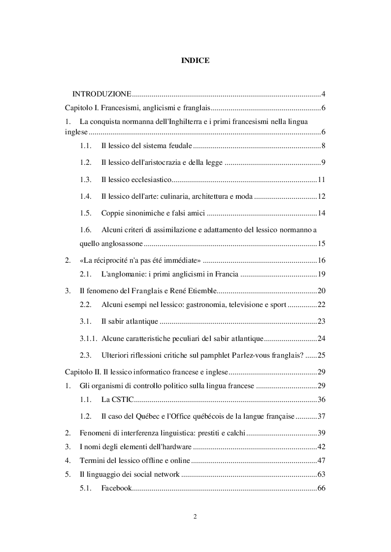 Indice della tesi: Analisi comparativa del linguaggio informatico francese - inglese, Pagina 1