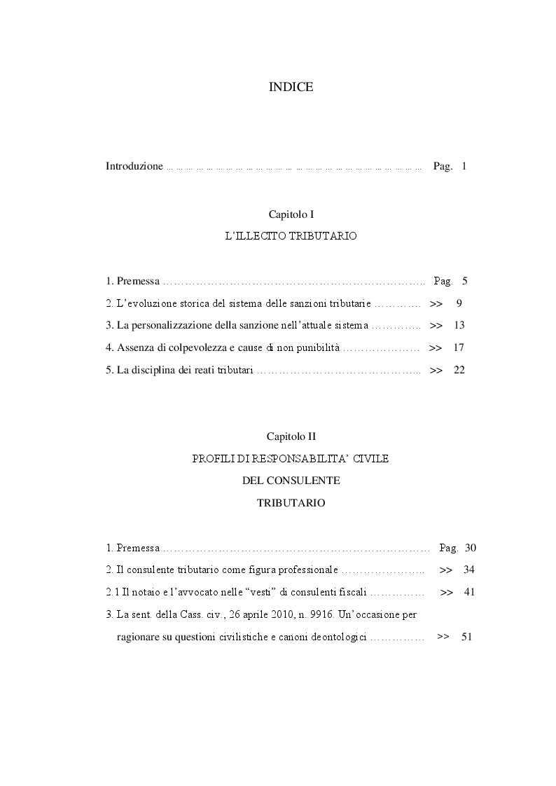 Indice della tesi: La responsabilità del consulente tributario, Pagina 1