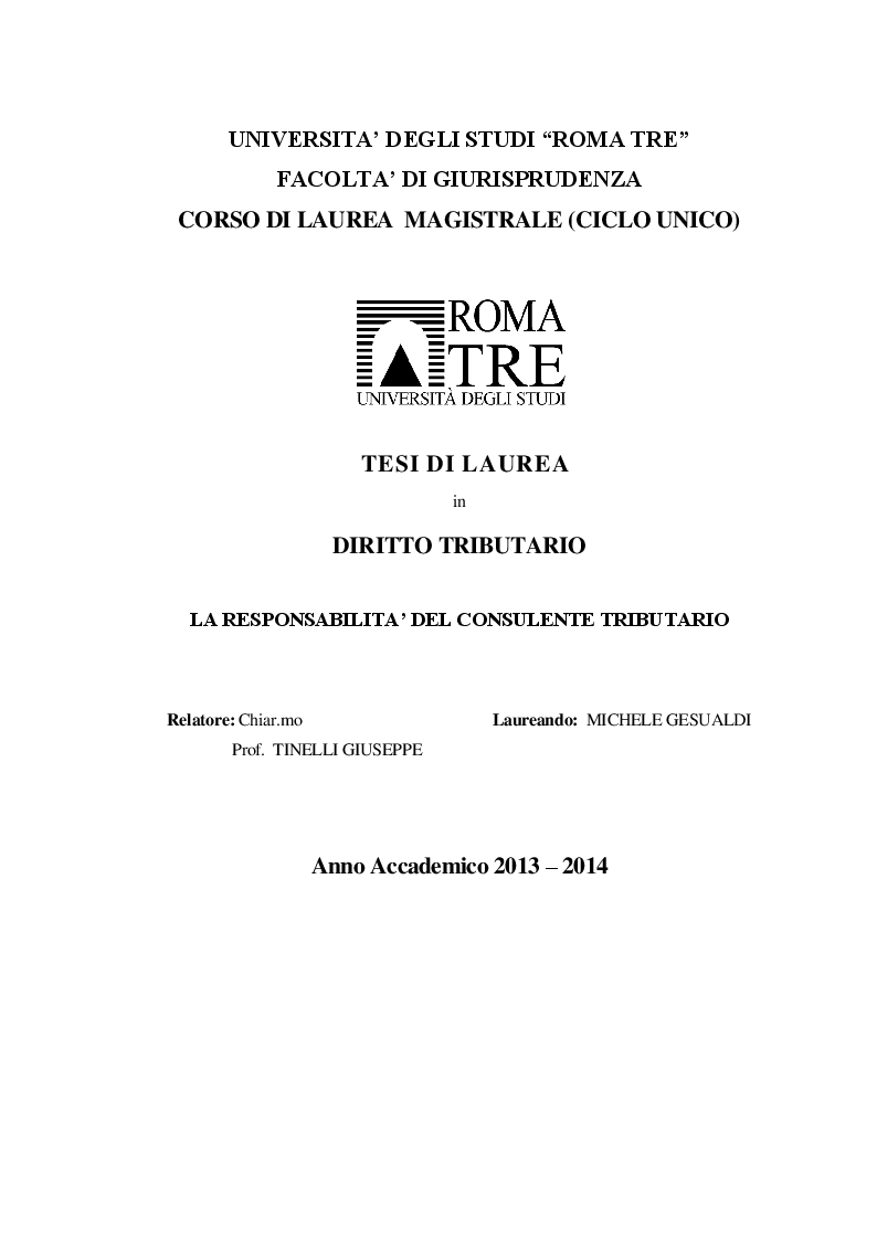 Anteprima della tesi: La responsabilità del consulente tributario, Pagina 1