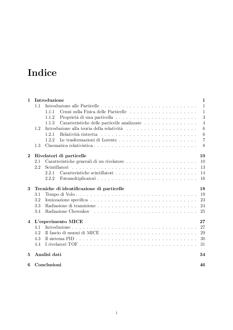 Indice della tesi: Studio di metodi per l'identificazione delle particelle, Pagina 1
