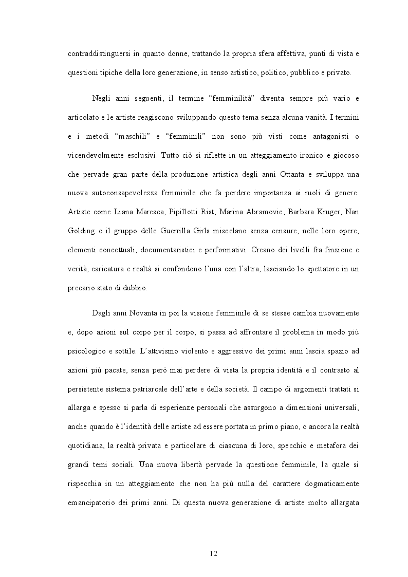 Estratto dalla tesi: Arte e Femminismo. Tre generazioni di interpreti a confronto