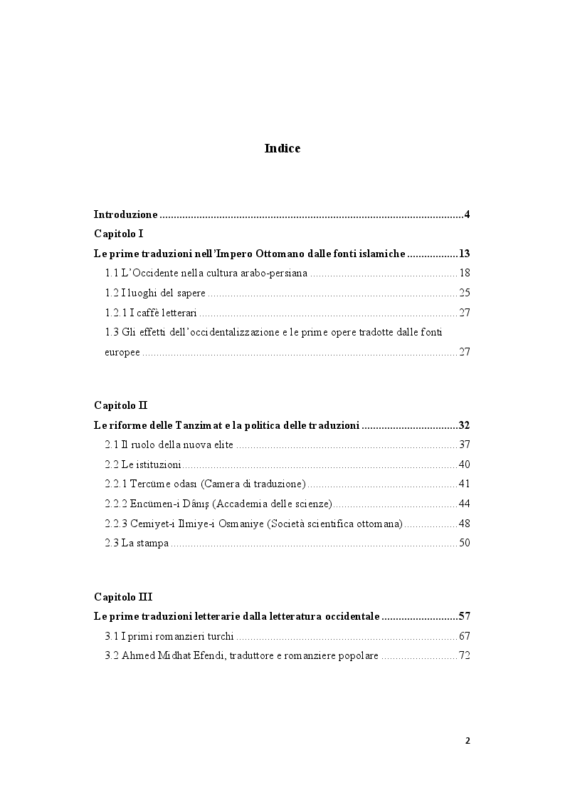 Indice della tesi: La traduzione letteraria in Turchia, Pagina 1