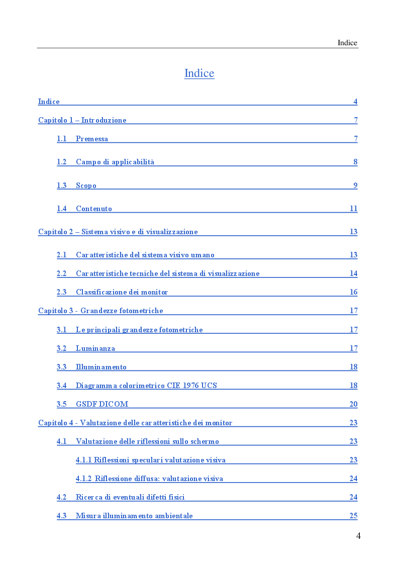 Indice della tesi: Sistemi per la visualizzazione di immagini mediche, valutazione delle caratteristiche e controlli di qualità, Pagina 1