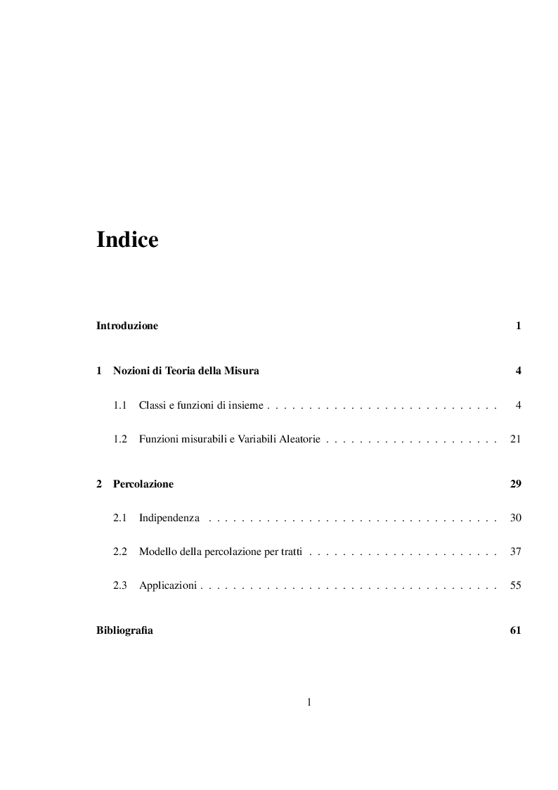 Indice della tesi: Il Modello Stocastico della Percolazione per Tratti, Pagina 1