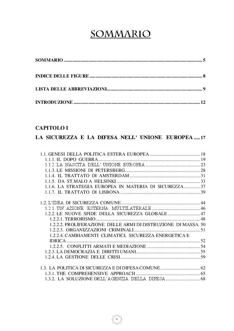 Indice della tesi: Unione Europea? Possibile attore di sicurezza: evoluzione e risultati, Pagina 1