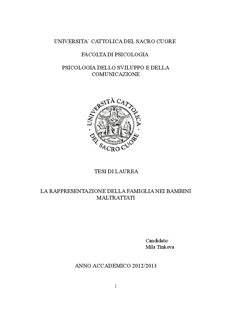 Anteprima della tesi: La rappresentazione della famiglia nei bambini maltrattati , Pagina 1