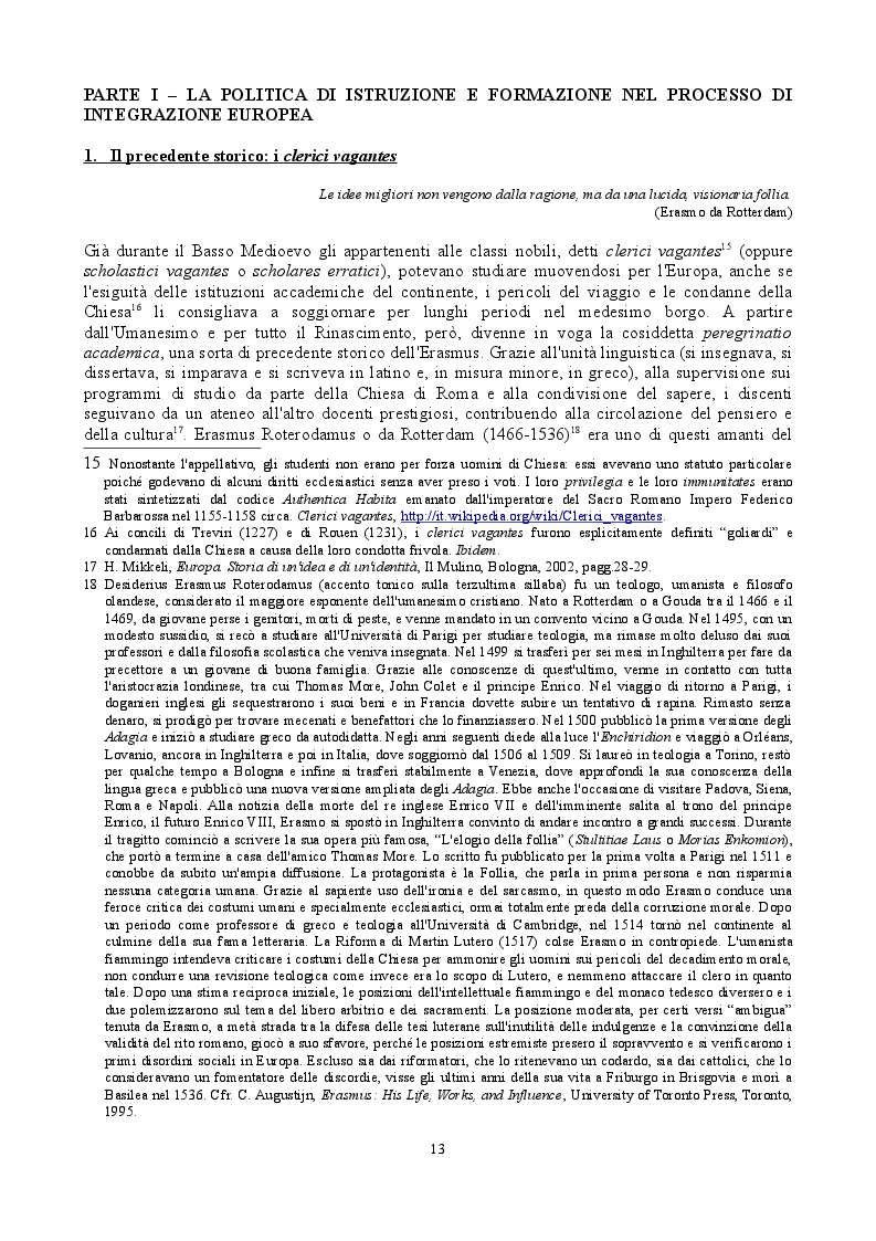 Estratto dalla tesi: Nel nome di Erasmo. Evoluzione storica ed evidenze empiriche di una politica europea