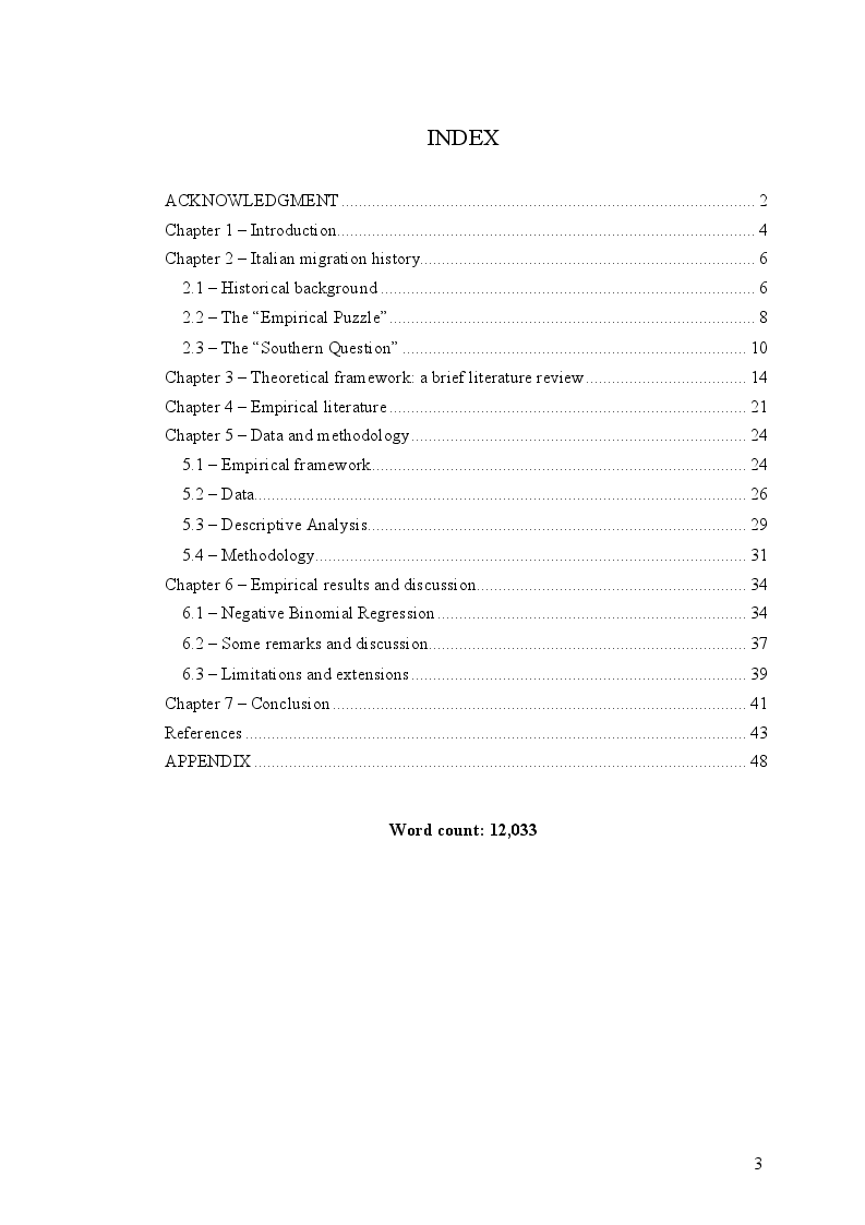 Indice della tesi: An Analysis of Interregional Migration in Italy, Pagina 1