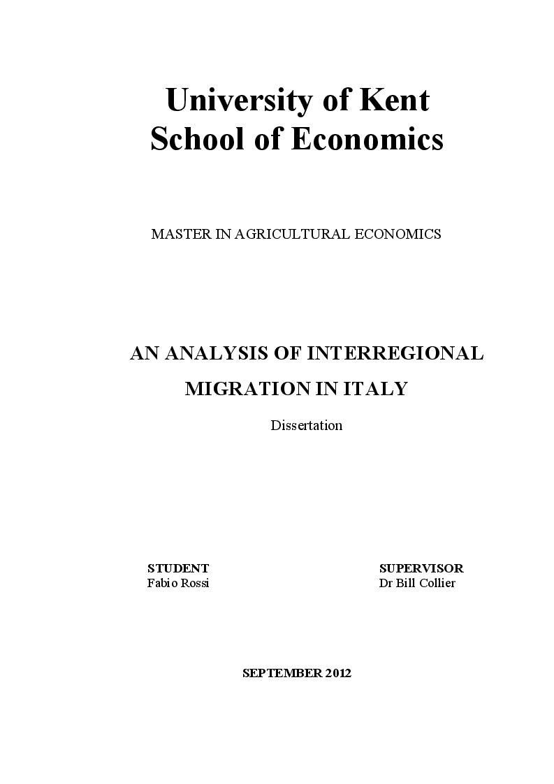 Anteprima della tesi: An Analysis of Interregional Migration in Italy, Pagina 1