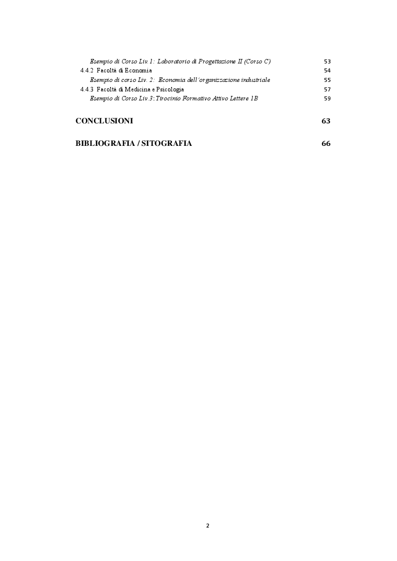Indice della tesi: La piattaforma Moodle. Analisi di utilizzo all'interno dell'Università "Sapienza", Pagina 2