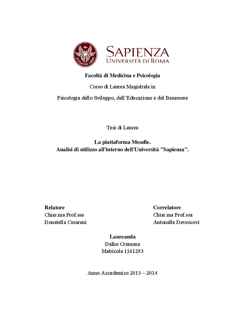 Anteprima della tesi: La piattaforma Moodle. Analisi di utilizzo all'interno dell'Università "Sapienza", Pagina 1