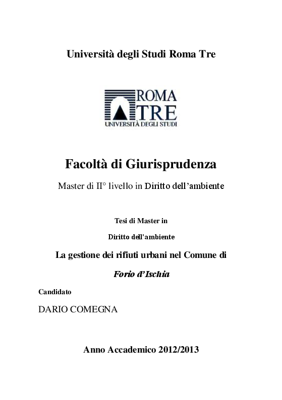 Anteprima della tesi: La gestione dei rifiuti urbani nel Comune di Forio d'Ischia, Pagina 1