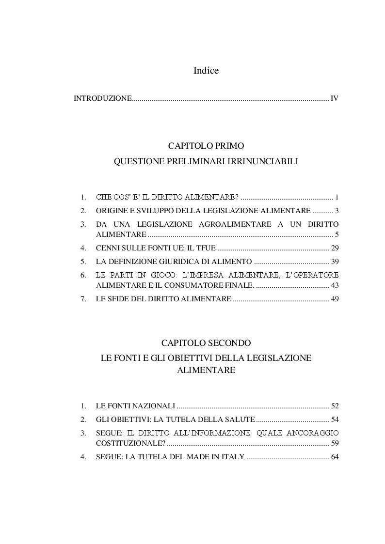 Indice della tesi: Origine e provenienza dei prodotti alimentari: un problema irrisolto nel diritto dell'Unione Europea, Pagina 1