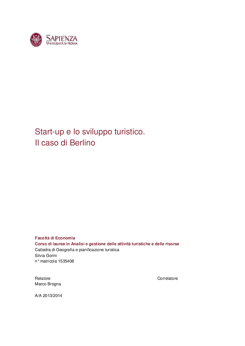 Anteprima della tesi: Start-up e lo sviluppo turistico: Il caso di Berlino, Pagina 1