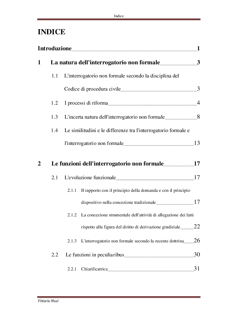 Indice della tesi: L'interrogatorio non formale, Pagina 1