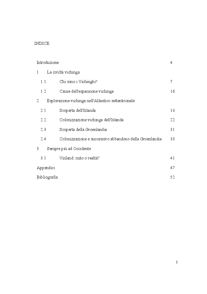 Indice della tesi: Vichinghi: antichi viaggi di esplorazione nell'Atlantico settentrionale, Pagina 1