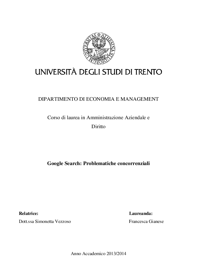 Anteprima della tesi: Google Search: Problematiche Concorrenziali, Pagina 1
