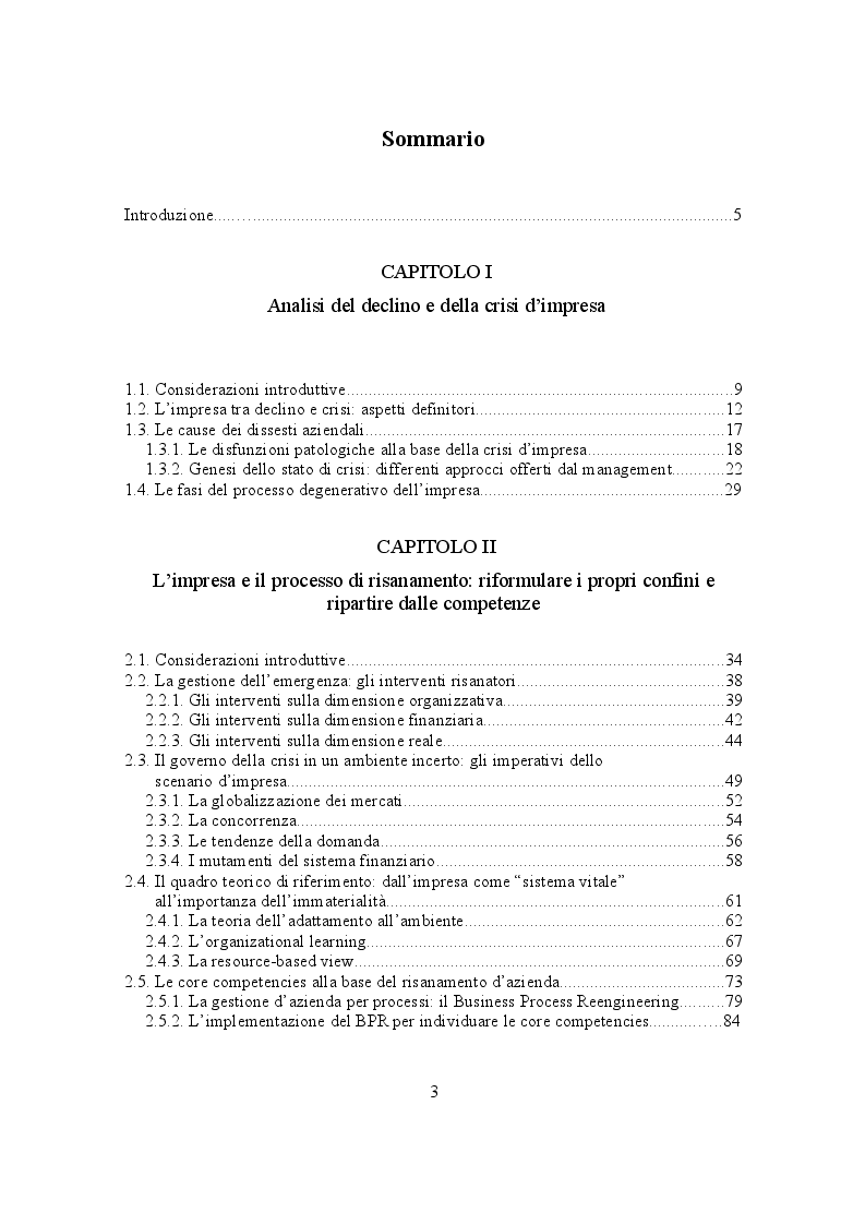 Indice della tesi: Le strategie di outsourcing nei processi di risanamento. Un'analisi empirica, Pagina 1