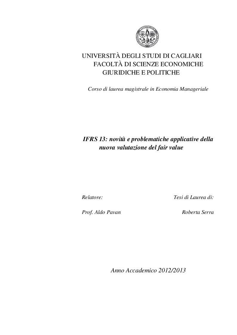 Anteprima della tesi: IFRS 13: novità e problematiche applicative della nuova valutazione del fair value, Pagina 1