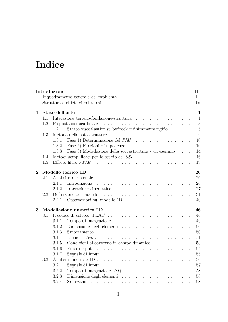 Indice della tesi: Determinazione dell'effetto filtro in fondazioni interrate, Pagina 1