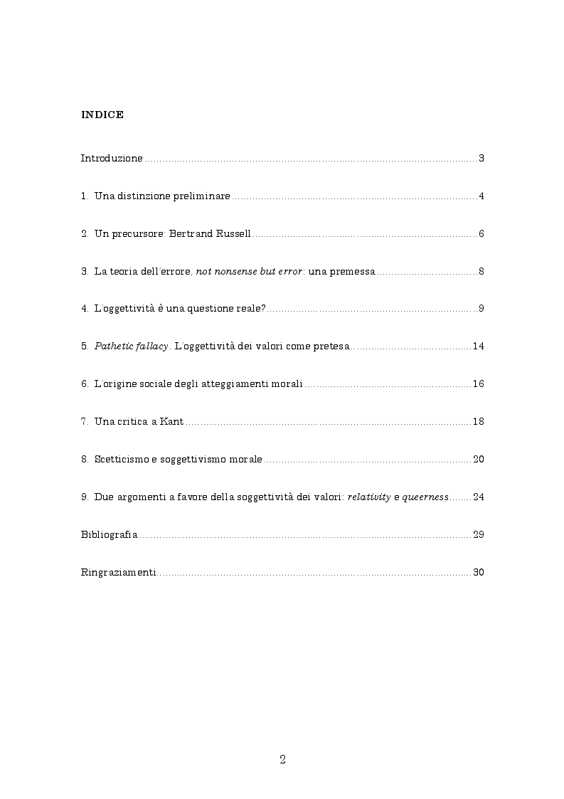Indice della tesi: John L. Mackie e l'ontologia morale, Pagina 1