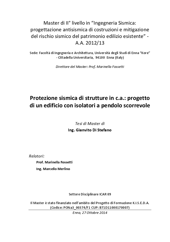 Anteprima della tesi: Protezione sismica di strutture in c.a.: progetto di un edificio con isolatori a pendolo scorrevole, Pagina 1