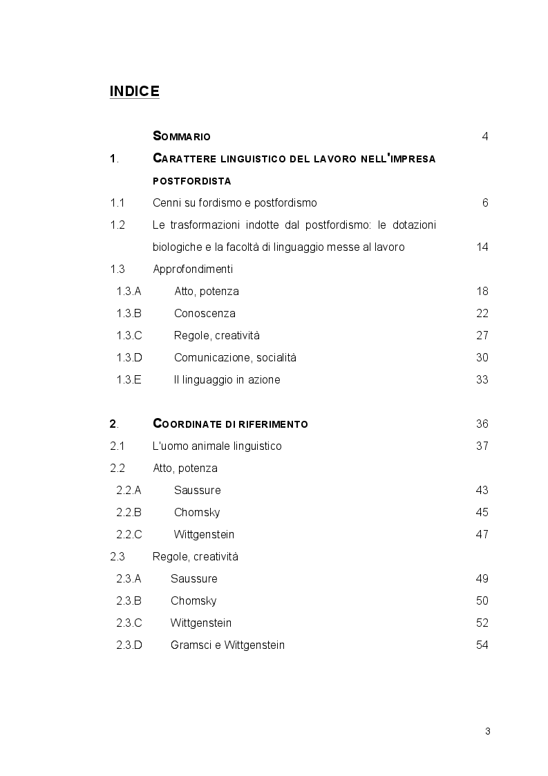 Indice della tesi: Lavoro e Linguaggio, Pagina 1