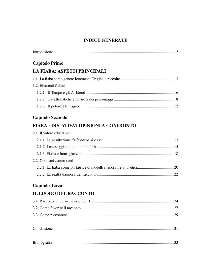 Indice della tesi: La fiaba: ponte educativo tra l'adulto e il bambino, Pagina 1