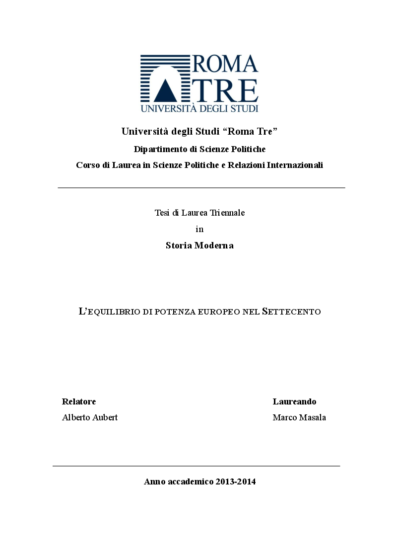 Anteprima della tesi: L'equilibrio di potenza europeo nel Settecento, Pagina 1