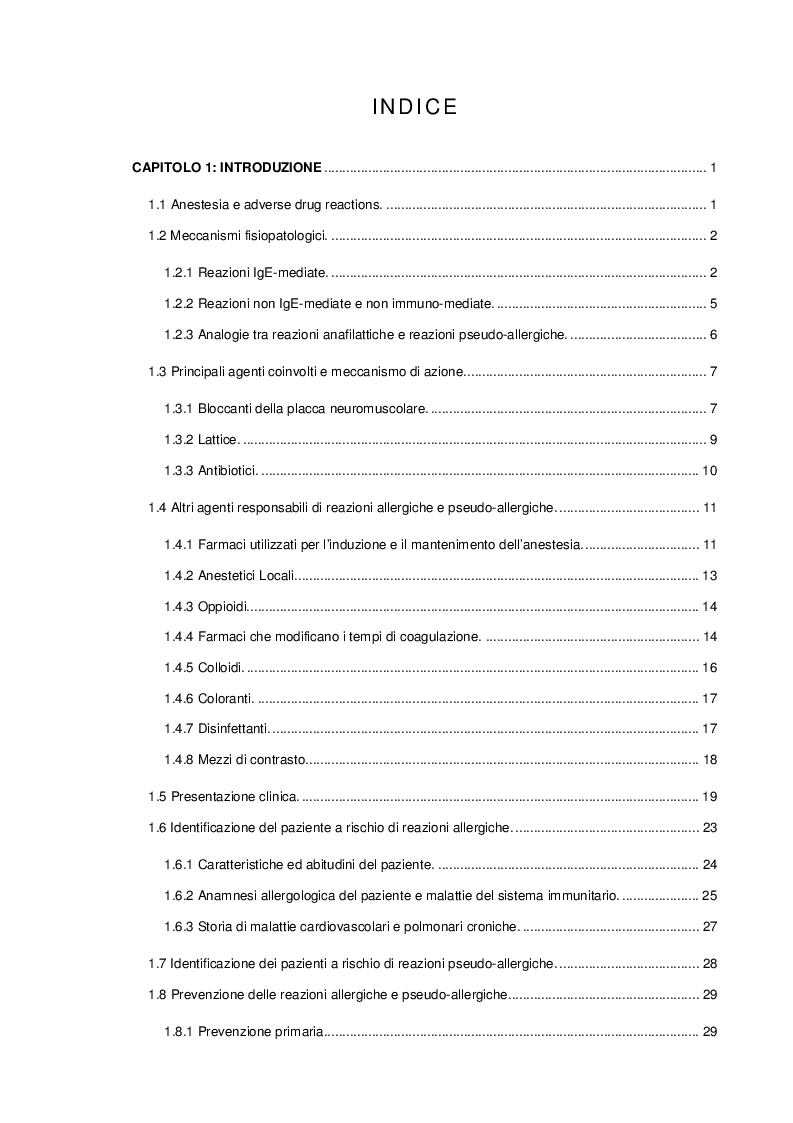 Indice della tesi: Utilizzo dei glucocorticoidi nella profilassi pre-operatoria del paziente che deve sottoporsi ad anestesia, Pagina 1