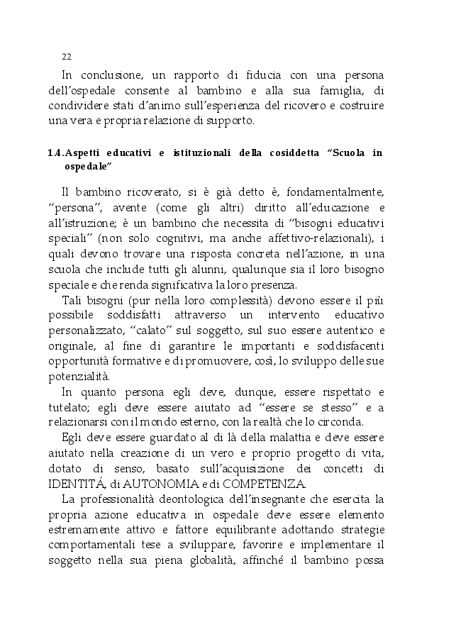 Estratto dalla tesi: Il bambino ospedalizzato e il dolore oncologico