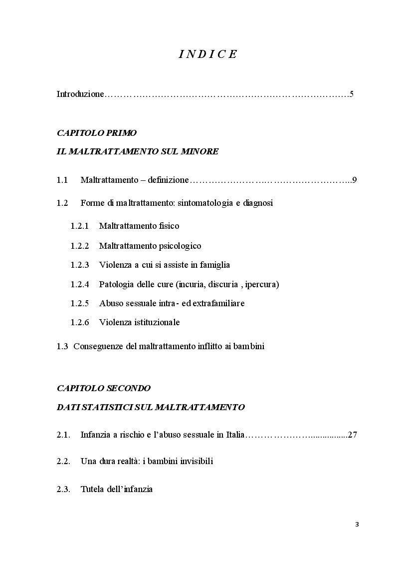 Indice della tesi: Il maltrattamento infantile, Pagina 1
