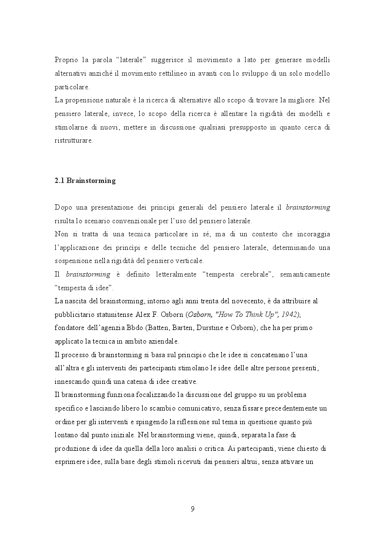 Estratto dalla tesi: La creatività come chiave del successo aziendale