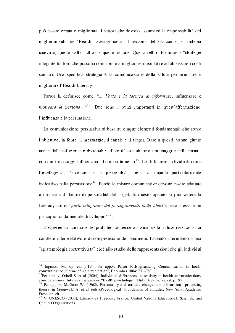 Estratto dalla tesi: Comunicare la Salute