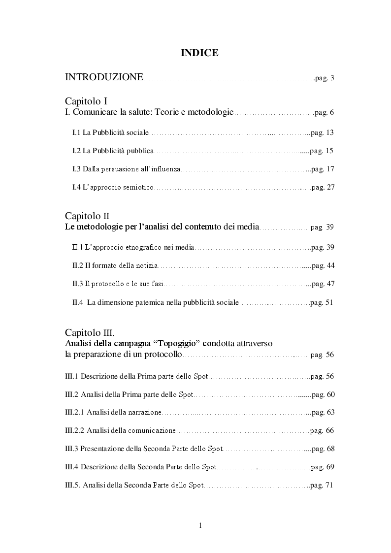 Indice della tesi: Comunicare la Salute, Pagina 1