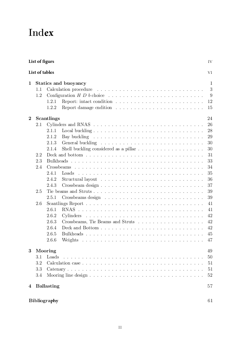 Indice della tesi: Preliminary design of FOWT, Pagina 1
