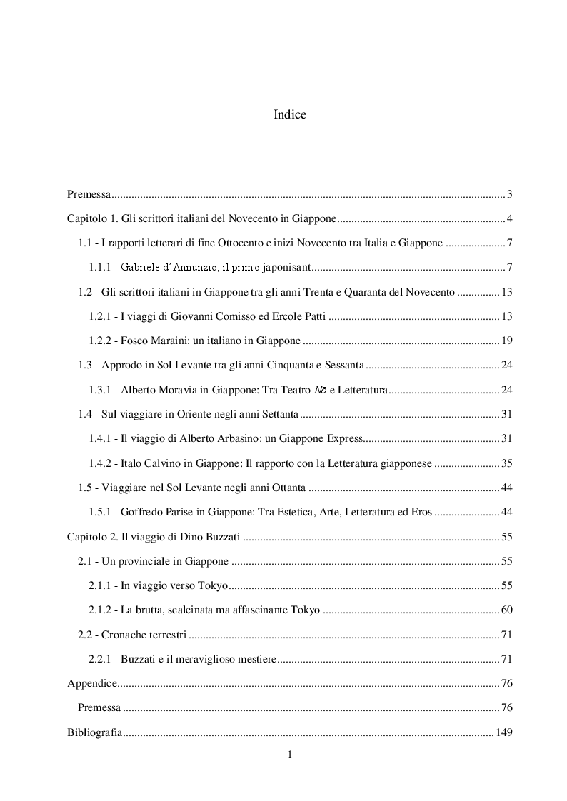 Indice della tesi: Il Giappone visto dai letterati italiani e il caso di Dino Buzzati, Pagina 1
