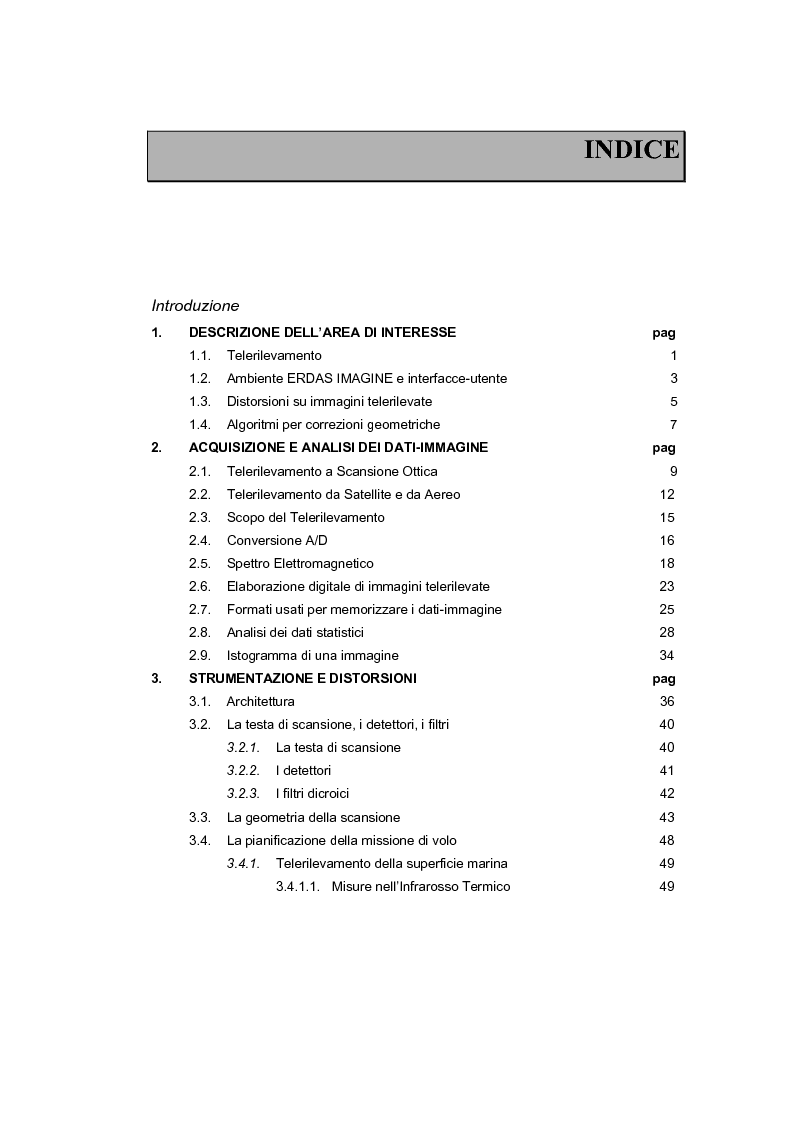 Indice della tesi: Correzione geometrica di immagini telerilevate da aereo, Pagina 1