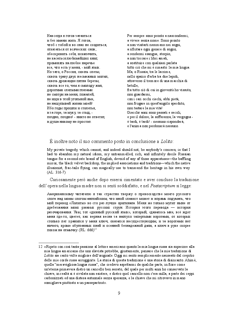 Estratto dalla tesi: Lolita vs. Лолита: Nabokov e l'autotraduzione
