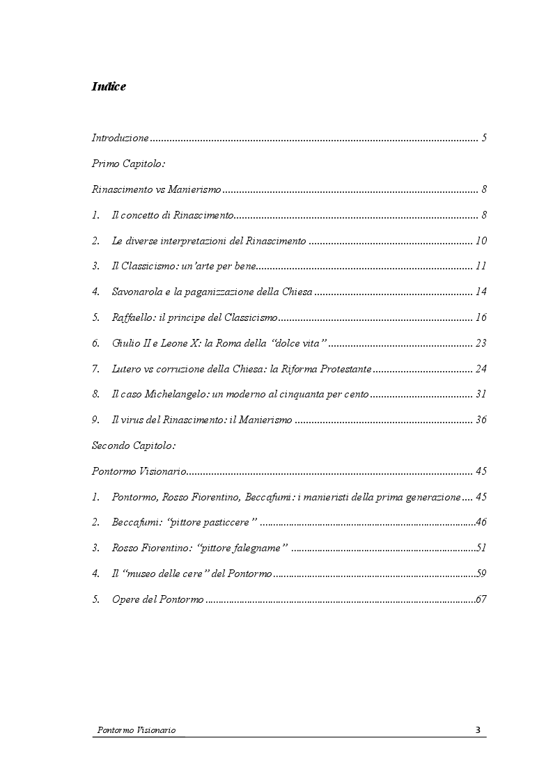 Indice della tesi: Pontormo Visionario, Pagina 1