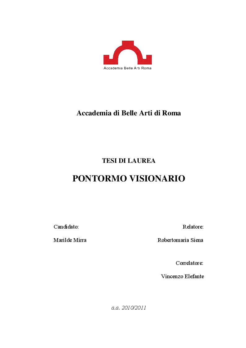 Anteprima della tesi: Pontormo Visionario, Pagina 1