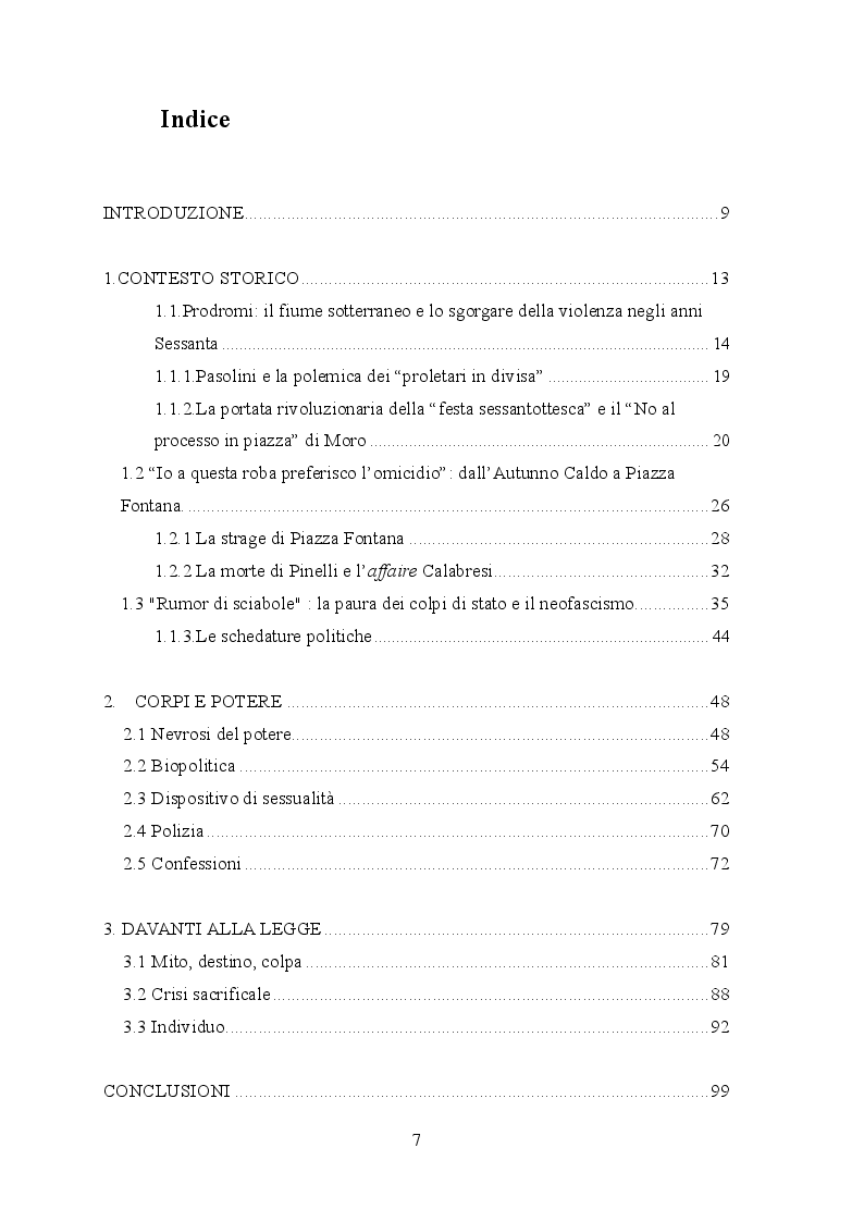 Indice della tesi: Potere, biopolitica e sessualità in ''Indagine su un cittadino al di sopra di ogni sospetto'' di Elio Petri (Italia, 1970), Pagina 1