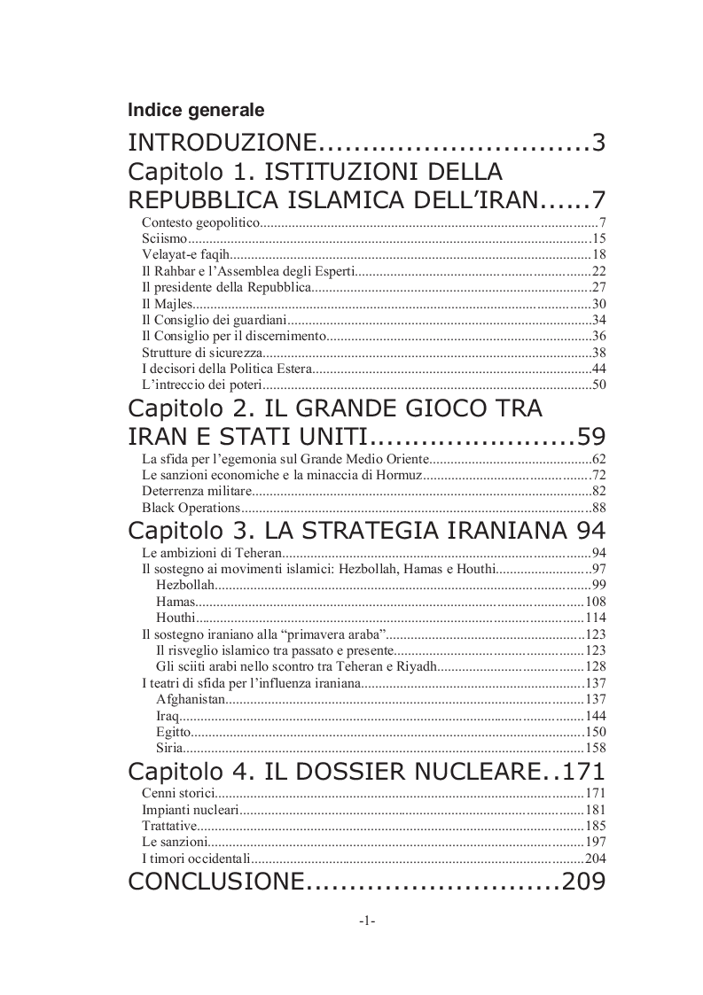 Indice della tesi: La politica estera dell'Iran contemporaneo, Pagina 1