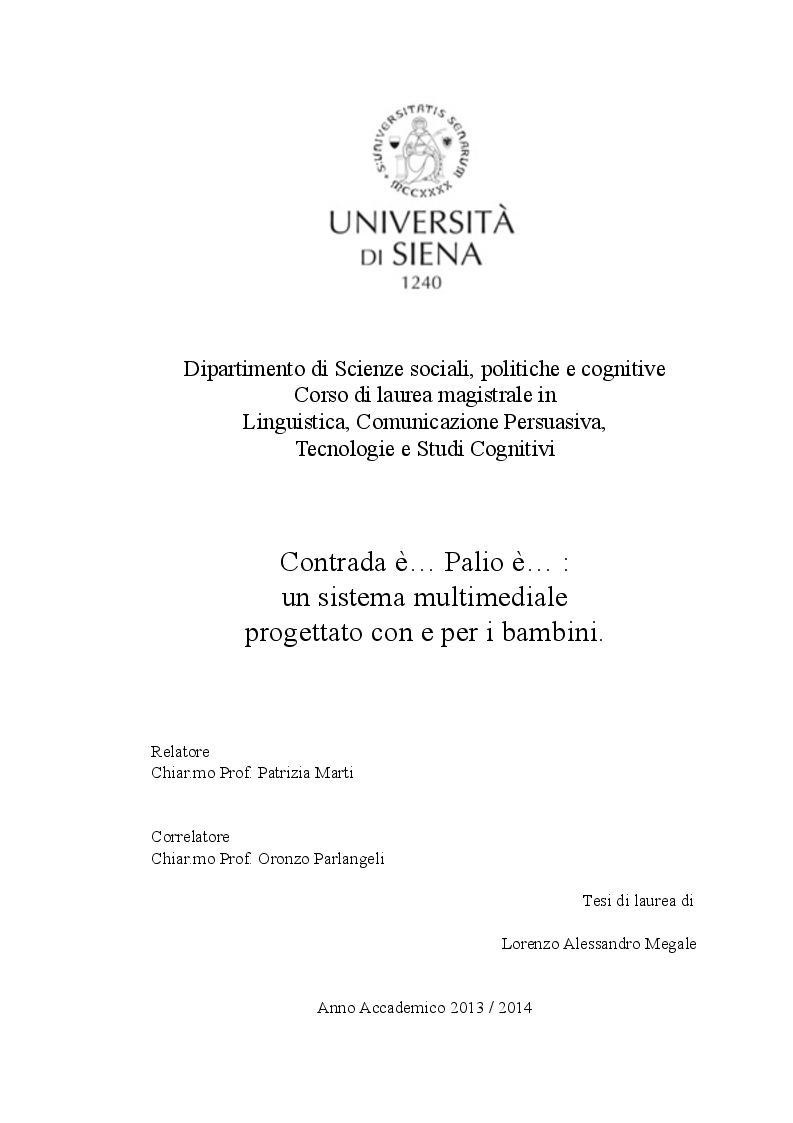 Anteprima della tesi: Contrada è…Palio è…: un sistema multimediale progettato con e per i bambini, Pagina 1