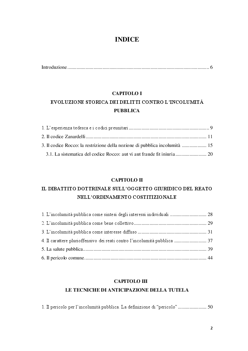 Indice della tesi: Il disastro nei delitti contro l’incolumità pubblica, Pagina 1