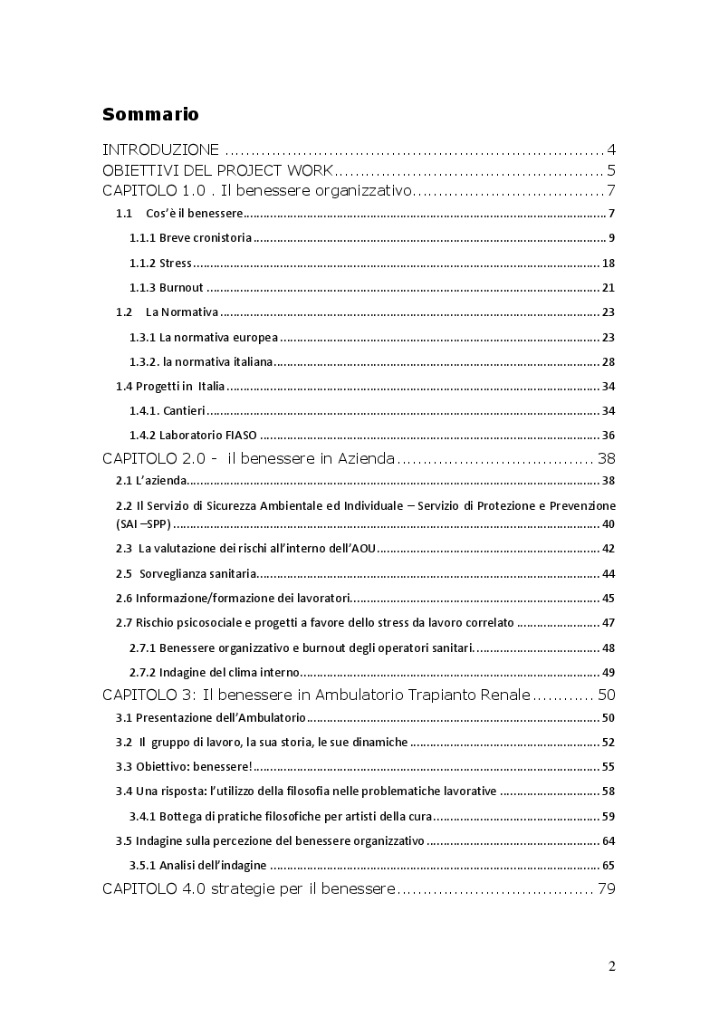 Indice della tesi: Studio evolutivo della storia del gruppo infermieristico di un ambulatorio (ATR) in base al benessere dell'organizzazione e delle cure al paziente, Pagina 1