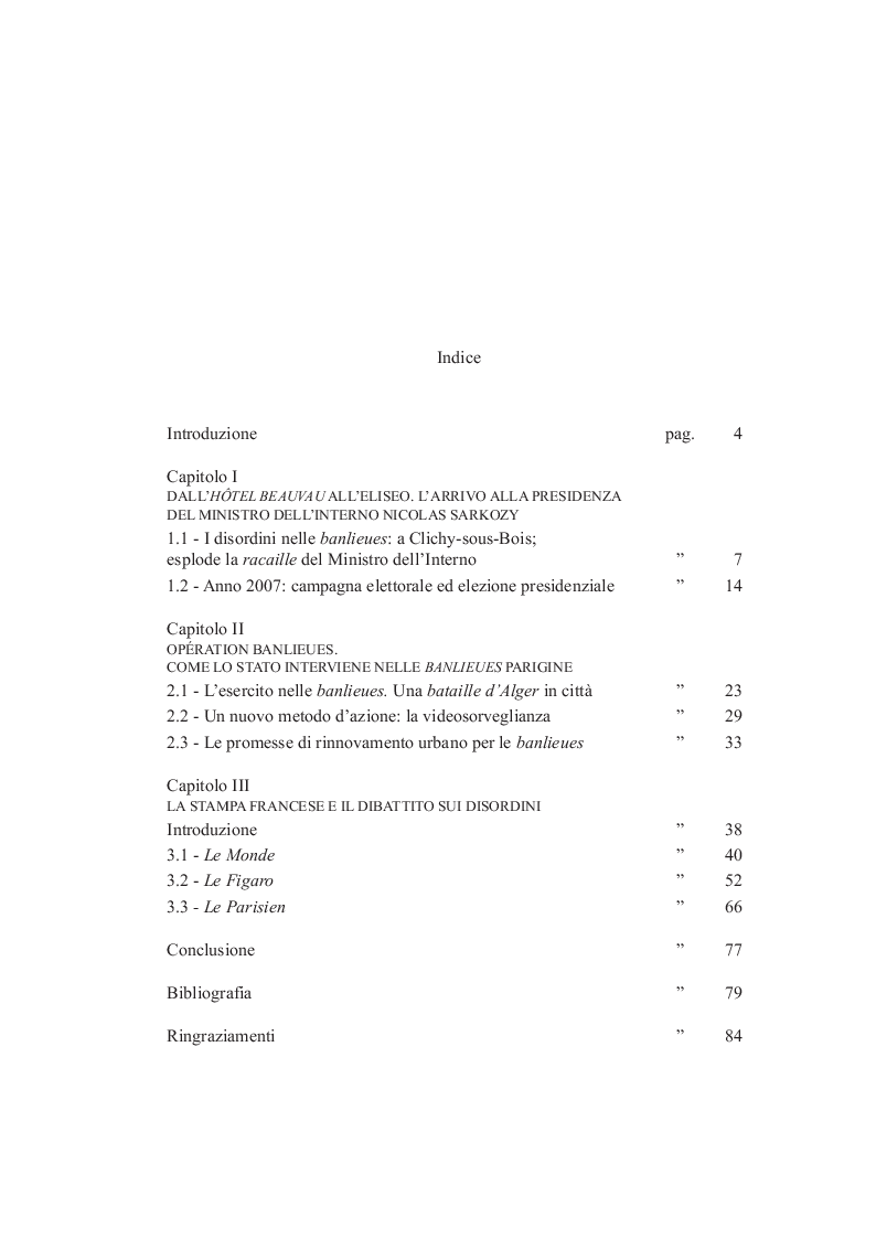 Indice della tesi: La banlieue parigina in rivolta nel racconto dei media francesi., Pagina 1
