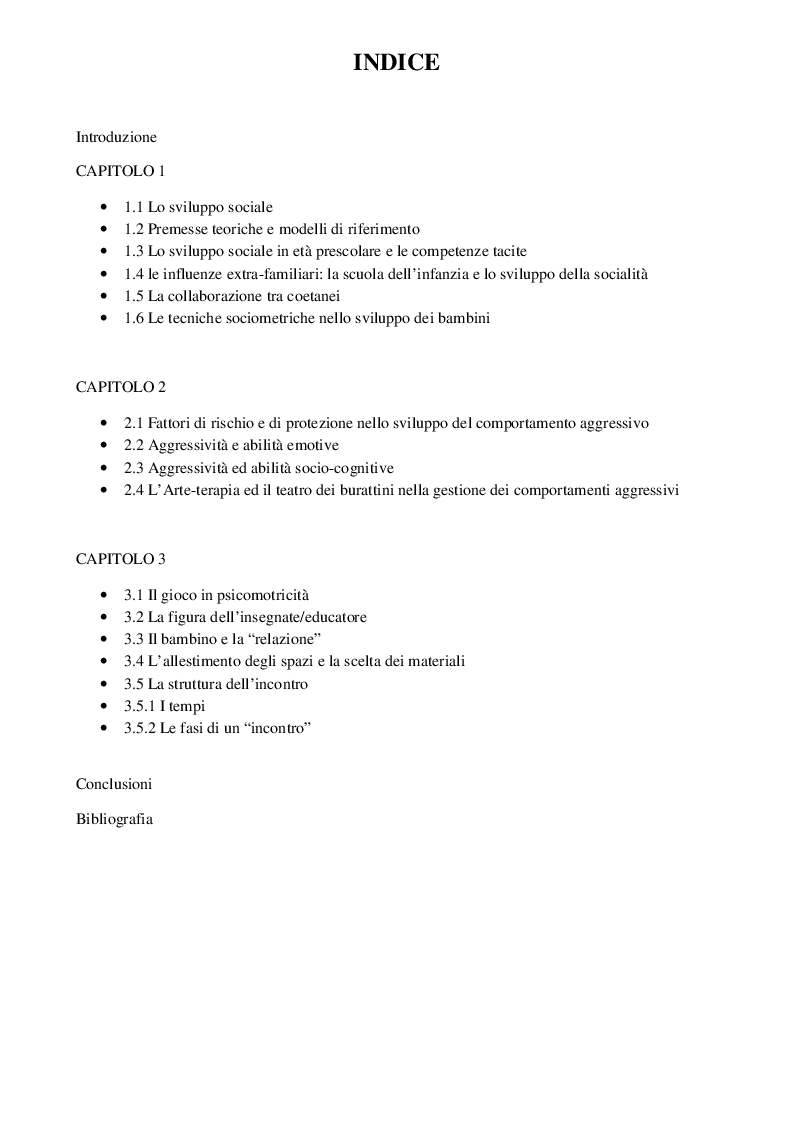 Indice della tesi: Sviluppo Sociale ed affettivo del Bambino., Pagina 1