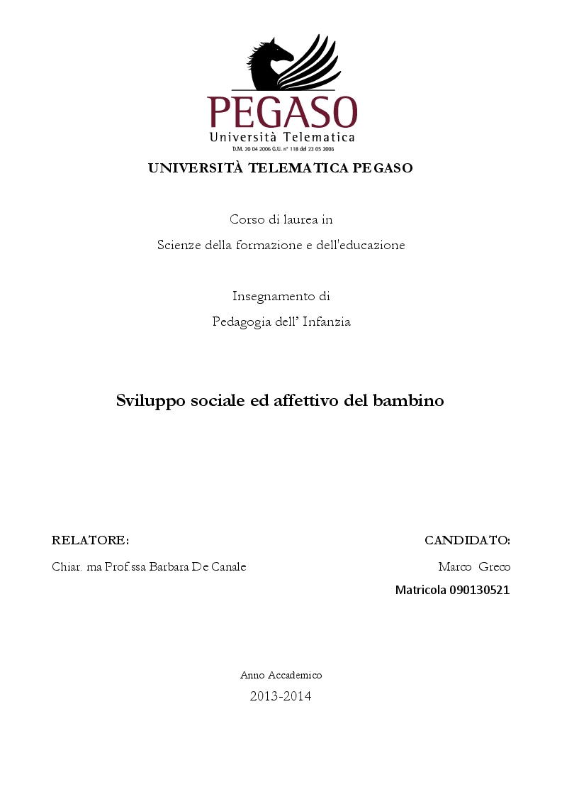Anteprima della tesi: Sviluppo Sociale ed affettivo del Bambino., Pagina 1