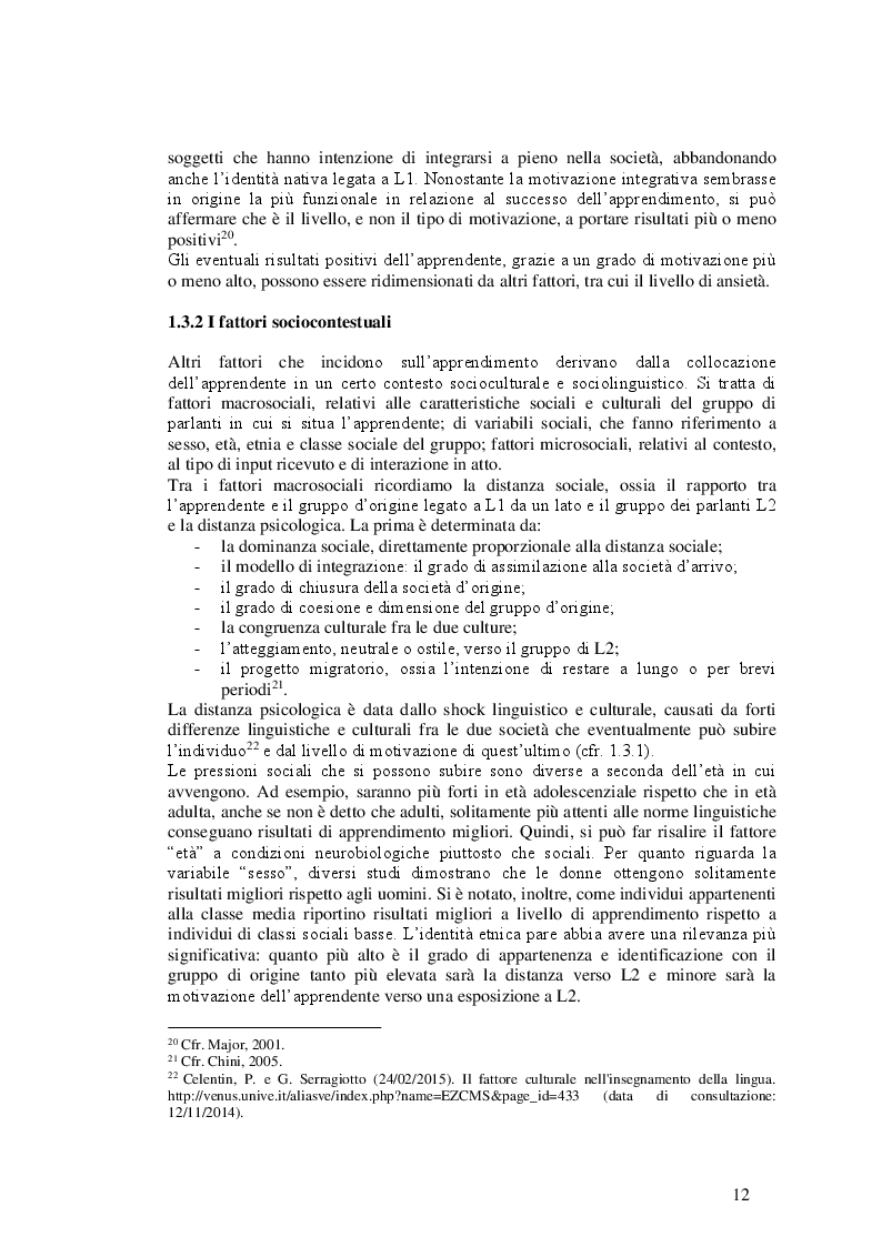 Estratto dalla tesi: Italiano L2 di sinofoni: dati sull'acquisizione della morfologia del verbo e del nome